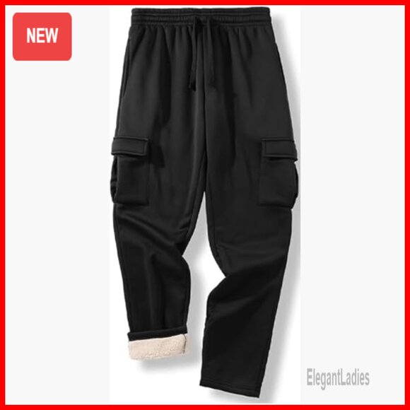 Men's Sherpa Lined Fleece Sweatpants with Pockets Drawstring Waist S-2XL